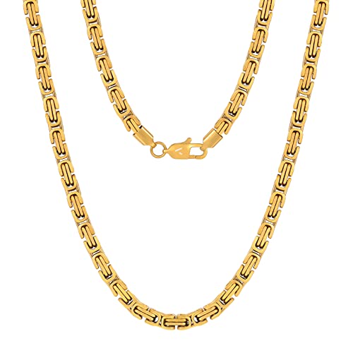 VEXXS Kette Herren 4/6mm, 18K Gold beschichtet Edelstahl Königskette, Byzantinische Goldkette für Herren Damen Mädchen Männer Jungen, Hip Hop Schmuck Geschenk,45-65cm (Golden-4mm, 65.00)