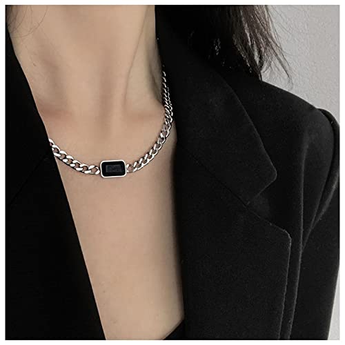 Cimenexe Bohème Schwarz Kristall Anhänger Halskette Silber Panzerkette Halskette Schwarzes Quadrat Choker Halskette Cz Chunky Link Kette Halskette Schmuck Für Frauen Und Mädchen Geschenke