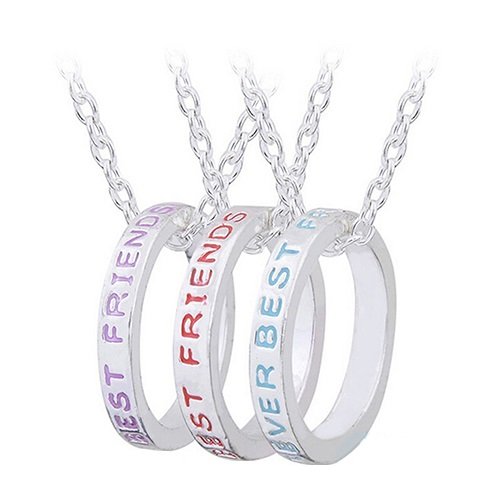 Hanessa Damen-Schmuck 3-Partner-Ketten silberne Hals-Ketten Ring-Anhänger Best-Friends-Forever in Silber für drei Freundinnen/Freundin/Frauen/Schwester/Schwestern/Mädchen