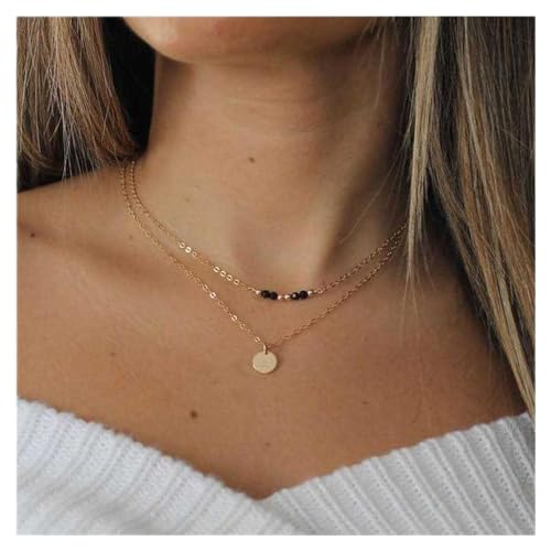 Cimenexe Bohème Geschichtet Münze Anhänger Halskette Kette Winzige Scheibe Halskette Choker Schwarz Perlen Kette Halskette Gold Münze Kette Halskette Schmuck Für Frauen Und Mädchen