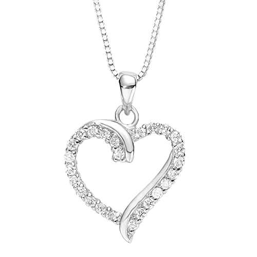 Amor Kette mit Anhänger 925 Sterling Silber Damen Halsschmuck, mit Zirkonia synth., 45 cm, Silber, Herz, Kommt in Schmuck Geschenk Box, 9194568