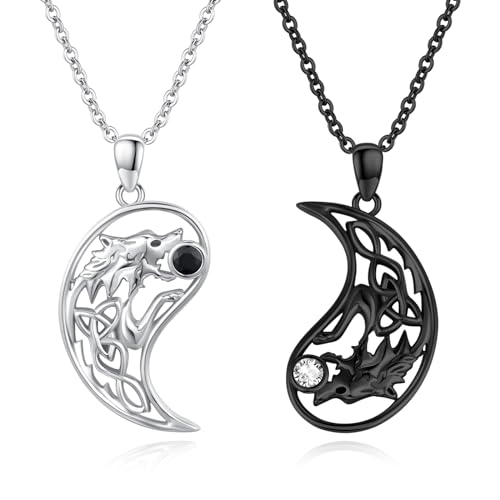 Wolf passende Halskette 925 Sterling Silber 2 Stücke Yin Yang Wolf Anhänger BFF Halskette Paar Freundschaft Schmuck Geschenke für Frauen Männer