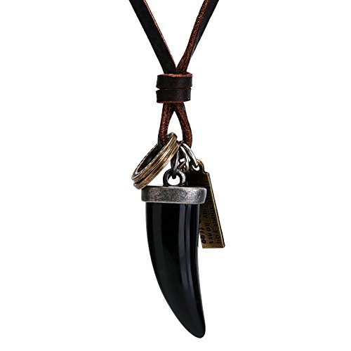 SonMo Verstellbar Herren Leder Kette Anhänger Kettenanhänger Zahn Leder Kette für Anhänger Schwarz Länge 75.4CM