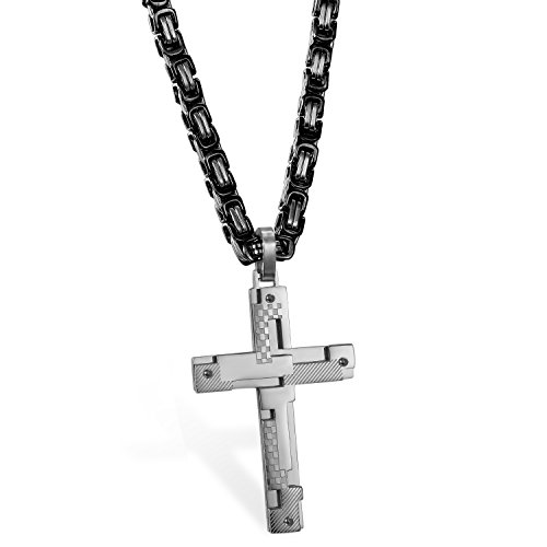 JewelryWe Schmuck Edelstahl Einzigartig Design Kreuz Kruzifix Anhänger mit 65cm Königskette, Halskette Kette für Herren, Silber, mit kostenlos Gravur