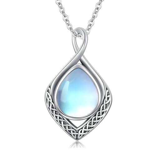 enjoylifecreative Keltischer Knoten Halskette für Damen 925 Sterlingsilber Unendlichkeitszeichen Mondstein Anhänger Kette Keltischer Schmuck Geschenk für Frauen Mädchen