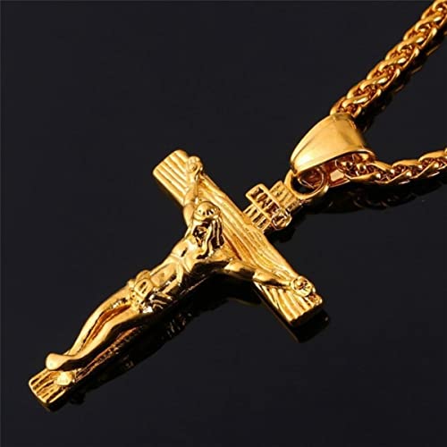 YAHOYA Exquisite Christian Jesus Kreuz Halskette Herren Mode Gold Kreuz Anhänger mit Kette Halskette Schmuck Geschenke Männer Anhänger Kette