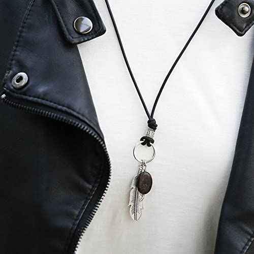 Bysonglezai Halskette Herren Anhänger Chain Ketten Dame Geschenk Halskette Türkis Antike Feder Leder Halskette Unisex Boho Leder Halskette Böhmische Lange Halskette A-16