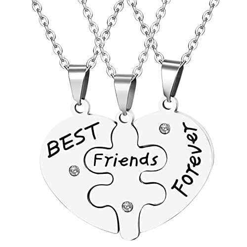 OIDEA Freundschaftskette Halskette Dicker, BFF Best Freinds Forever Edelstahl Kette mit Gravur Name Datum für 3 Geschenk für Jahrestag Geburtstag, Silbergold/Silberschwarz/Silber