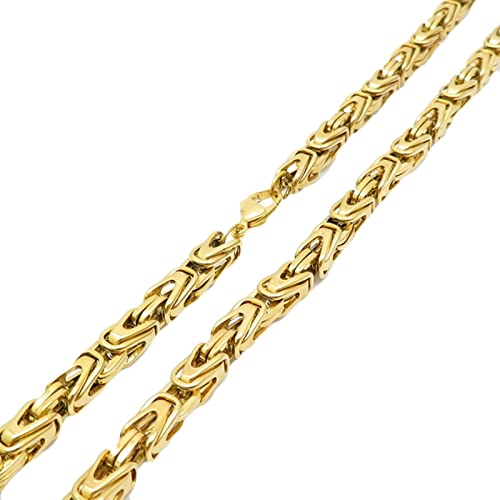 Edelstahl Byzantine Königskette 80 cm, Herren Ketten Gold Metallkette Vintage Breit 6MM Hip Hop Edelstahlkette Schmuck