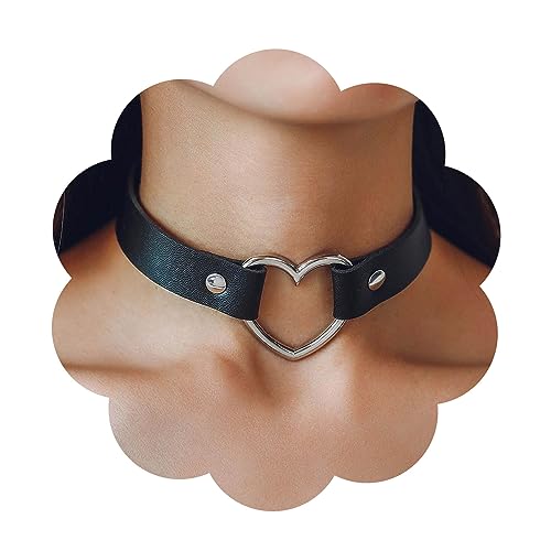 Yienate Goth Schwarz Choker Halskette Kette Vintage Leder Halsband Silber Herz Anhänger Halsband Samt Halsband Punk Halsband Rock Statement Herz Halsband Charme Schmuck Geschenk Für Frauen