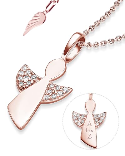 Schutzengel Kette Mädchen Rosegold (Silber 925 vergoldet) | Engel-Anhänger Halskette | Kinder-Schmuck Erst-Kommunion Tauf-Geschenk Konfirmation Firmung Geburt Taufe | Gold-Kette Kinderkette Taufkette