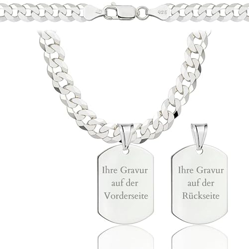 AMAR PRAGNA ketten für herren silber 925, personalisierte geschenke männer - Erkennungsmarke mit gravur, militär silberkette herren massive 6,5 mm, personalisierte kette 70 cm, herren schmuck