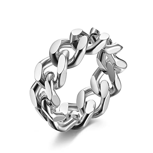 Dsnyu Ring Paare, Silber Kette Ringe Drehbarer, Klassisch Edelstahl Ringe Herren Party Schmuck Größe 49 (15.6)