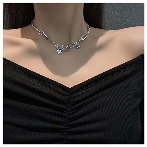 Cimenexe Bohème Kristall Stern Anhänger Choker Halskette Silber Büroklammer Gliederkette Stern Büroklammer Kette Halskette Gepflastert Stern Halsband Halskette Schmuck Für Frauen Und Mädchen