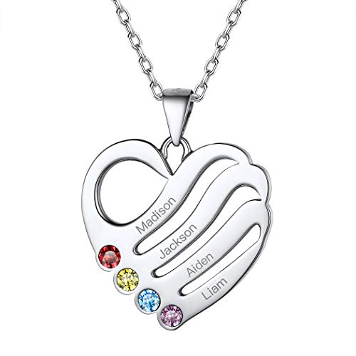 Suplight S925 Silber Kette mit Herzanhänger personalisiert Namenskette Geburtssteinkette Souvenir für Freundschaft Partnerschaft Namen Gravur Herzkette BFF Geschenk für Geburtstag Weihnachten