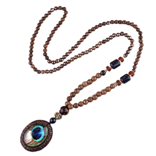 Teegxddy Halskette Damen,Halskette Herren,Surferkette Damen,Buddha Kette,Halskette Aus Holzperlen,Lange Halskette Im Ethno-Stil,Halskette Mit Bodhi-Anhänger Aus Holzperlen(B)