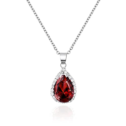 Linawe Rot Halskette Silberkette Damen, Kette Anhänger Granat Diamant Fossil Geburtsstein Kristall Kette Kettenanhänger Silber, Damenkette Schmucksets Jewelry Modeschmuck