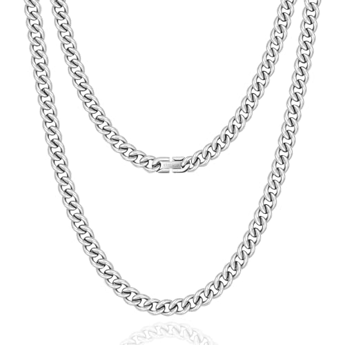 KRKC&CO 7mm Kette Männer, Panzerkette Herren Edelstahl, Silbrig Cuban Link Chains Silberkette Halskette, Geburtstag Weihnachten Geschenke für Männer Jungs, [Länge 50,8cm]