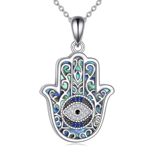 YFN Böses Auge Halskette 925 Sterling Silber Hamsa Silberkette Damen Fatima Hand der Bösen Augen Anhänger mit Zirkonia, Geschenke für Freundin, Mama und Geburtstag