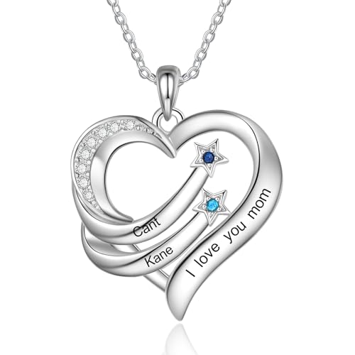 Damen Halskette mit Gravur Personalisierte Kette mit Name Geburtsstein Herz-Anhänger Geschenk für Damen Weihnachten Muttertag (2 name)