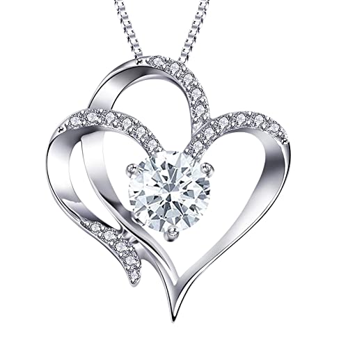 Generisch Damen Herz Geschwungen mit Zirkonia Kristallen in 925 Sterling Silber Kette Für Freundin Kette Herz Gold Mit Gravur Valentinstag Für Geschenk Beste Freundin