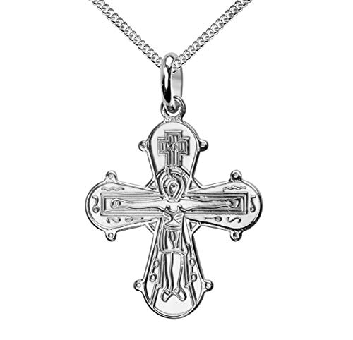 JEVELION Dagmar Kreuz-Anhänger mit Kette Dagmarkreuz für Damen, Herren und Kinder als Ketten-Anhänger 925 Silber Taufgeschenk mit Schmuck-Etui