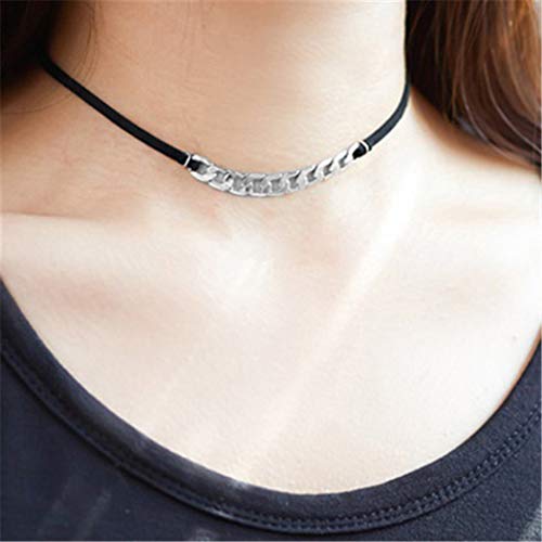 TseenYi Punk Halskette Mix Stil Samt Gürtel und Legierung Kette Choker Halskette Einstellbare Schlüsselbein Kette für Frauen und Mädchen (Silber)