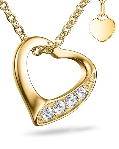 Herz-Kette Gold von AMOONIC mit * Zirkonia Silber 925 hochwertig vergoldet*  Für die beste Freundin der Welt  ETUI Kette Stein Herzchen Goldkette Anhänger Frauen Freundin FF02VGGGZIFA45-2