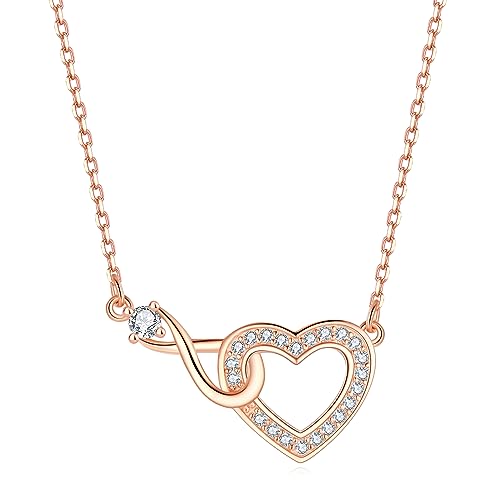 Jrêveinfini Unendlichkeitszeichen Herz Kette Halskette Damen Rosegold Silber 925, Mutter Tochter Kette Mama, Unendlichkeit Infinity Kette Mädchen Kinder, Geschenke für Frauen Mädchen