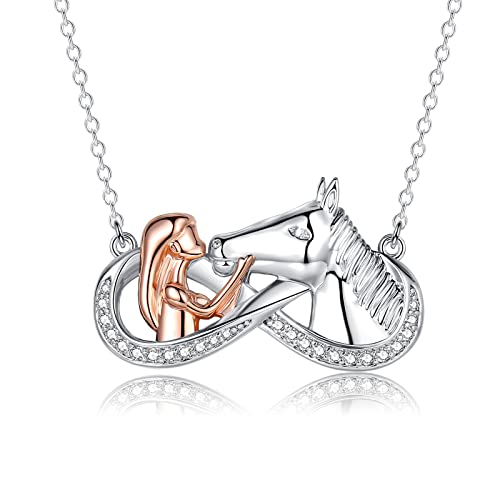 USEEDOVIA Mädchen Pferd Geschenke Infinite Kette mit Pferd Anhänger Infinity Damen 925 Unendlichkeitszeichen Unendlichkeit Halskette Rosegold Silberkette Damen für Pferdeliebhaber mit Geschenkbox