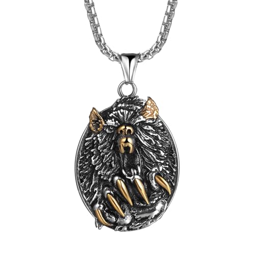 Flongo Wikinger Bär Halskette für Herren: Ovale Bärenklaue Bärenkopf Anhänger Edelstahl Gold Silber Kette Schmuck Amulett Biker Hip Hop Punk Pagan Piraten Geschenke für Männer Vater