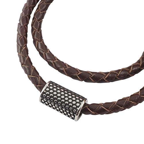 König Design Lederkette Anhänger Lederband Leder-Armband 4 mm Damen Halskette Braun 45 cm lang mit Hebeldruckverschluss geflochten