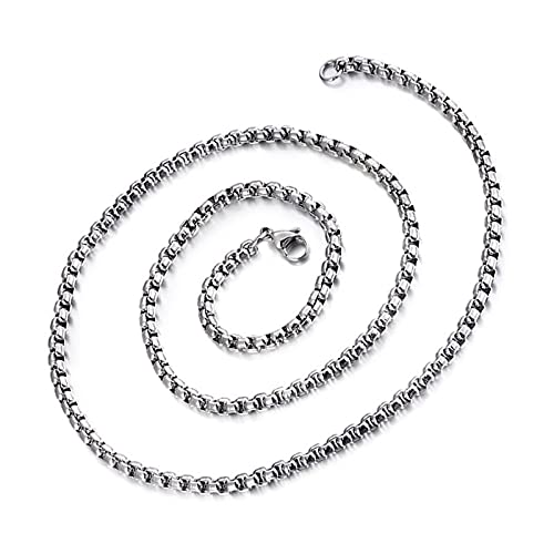 Mesnt Ketten Für Herren Silber, Kette Damen Lang, Kette Ohne Anhänger, Halskette mit Belcher-Kette aus Edelstahl, 3mm Kette Silber 80cm