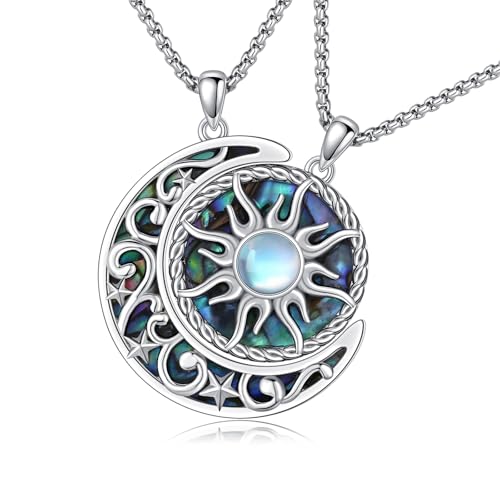 MEDWISE Yin Yang Kette 925 Sterling Silber Sonne Mond Anhänger Partnerketten Keltisches Mondstein Halskette Sonne Abalone Anhänger Yin Yang Schmuck Geschenke für Damen Partner Paar Sie und Ihn