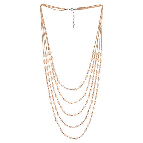 COOLSTEELANDBEYOND Champagner Gold Statement Halskette Multi-Schichten Lange Kette mit Ovalen Kristall Perlen Charme Anhänger