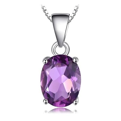 JewelryPalace Oval 1.7ct Echt Natürliche Amethyst Birthstone Solitaire Ketten Anhänger, Lila Stein Schmuck Set, Kette 925 Silber Mädchen Edelstein, Halskette Damen Collier für Frauen Rosegold 45CM