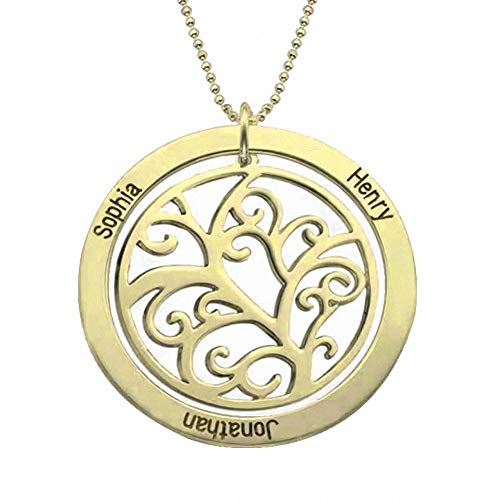 Namenskette Baum des Lebens Kette mit Gravur 1 bis 7 Namen Familiennamen Halskette Lebensbaum Personalisiert Runde Name Halskette Stammbaum für Mutter Mama Oma 925 Sterling Silber/Gold/Rose Gold