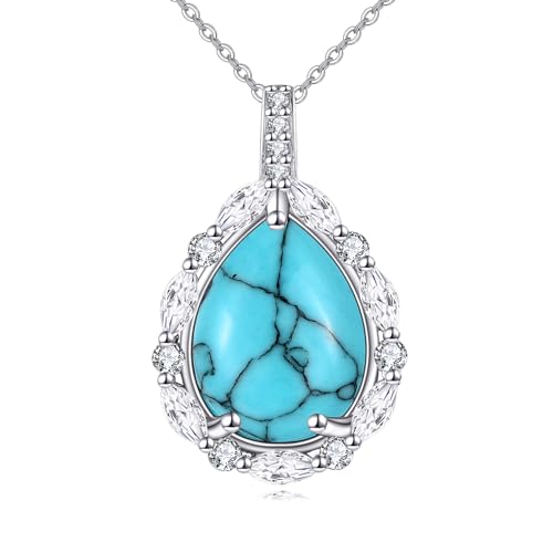 YAFEINI Türkis Kette für Damen 925 Sterling Silber Blau Türkis Anhänger Halskette Naturstein Tropfen Kette Schmuck Geschenk