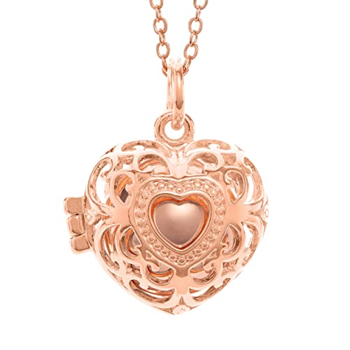 PYA Heartsoldier Engelsrufer Kette mit Anhänger und Klangkugel in Rose Gold 45cm in | Individueller Damen Schmuck aus Herz - Kettenanhänger, Schutzengel- Halskette und Farbkugel. (Rosé)