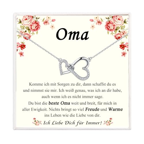 PDTU Geschenke für Oma, Herz Unendlichkeitszeichen Kette für Oma zum Muttertag Geburtstag, Oma Geschenk von Enkel Enkelkind zum Geburtstag Weihnachten Ruhestand