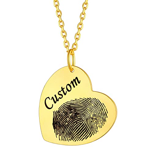 Custom4U Personalisierte Fingerabdruck Herzanhänger Halskette Gold mit Namegravur 925 Silber Baby Fingerabdruck Fußabdruck Namenskette Memorial Silberkette für Mutter Freud Tochter