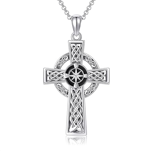 Keltisches Kreuz Kette für Männer 925 Sterling Silber Keltisches Kreuz Halskette Herren Keltischen Knoten Kreuz Anhänger Große Handsome Irischen Schmuck Geburtstags Geschenke für Männer Unisex