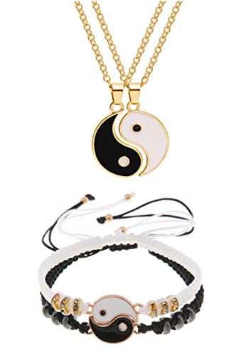 Teogneot Best Friend Kettenarmbänder Halskette Verstellbares Kordelarmband für BFF Friendship 2 Passendes Yin Yang Halskettenarmband