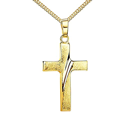 Kreuz-Anhänger Gold-Kreuz für Damen und Herren, Design- Ketten-Anhänger 585 Gold 14 Karat Mit Halskette - Kettenlänge 50 cm.