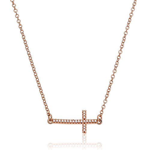 Karisma Damen Silber 925 roségold Anhänger Kreuz Zrikonia Weiss Collier Kette mit Verlängerung 5cm