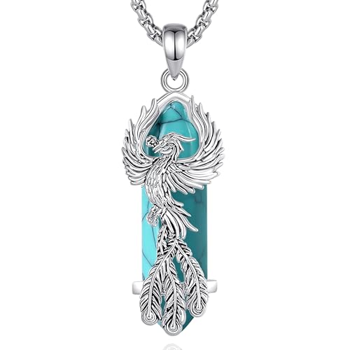 CELESTIA Phönix Anhänger Türkis Kette Damen Silber Phoenix Halskette mit Blau Erstellter Türkis Schmuck Geschenke Frauen 40 Geburtstag Kreative Geschenk Geschenkidee für Sie