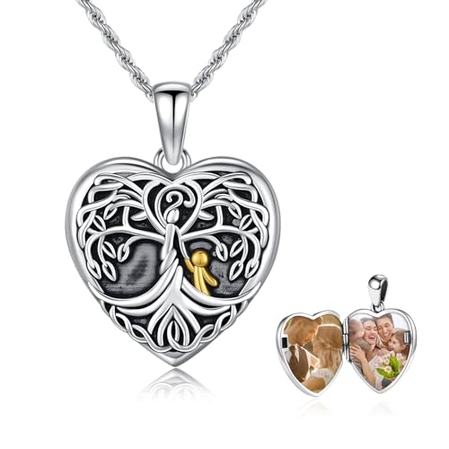 REDSUN Foto Medaillon Halskette,925 Sterling Silber Baum des Lebens Herz Medaillon Halskette,Lebensbaum Schmuck mit Kette Foto Bilder Medaillon Halskette Geschenke für Frauen, Mama, Freundin 1