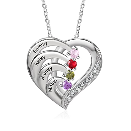 kaululu Silberkette Damen 925 mit Anhänger Personalisierte Kette Damen Herzkette mit Gravur Kette mit Familie Namen Geschenke für Mama Geburtstagsgeschenk Geschenke für mädchen