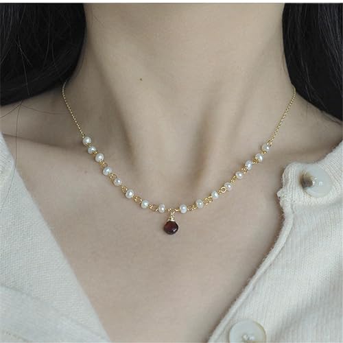 Halskette Schmuck Ketten Frauen Herren Halskette Halskette Retro Elegante Naturperlen Roter Granat Anhänger Halskette Für Frauen Choker Gold Farbe 925 Silber Kette Hochzeit Schmuck