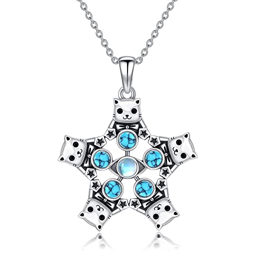 VENACOLY Katze Kette für Frauen Sterling Silber Türkis Evil Eye Anhänger Irischer Schmuck Geburtstagsgeschenk für Katzenliebhaber Mädchen